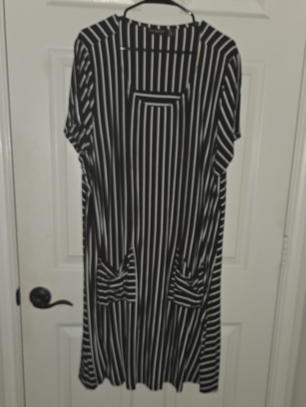 Nina Leonard Black and White Vertical Stripe Midi Dress 2X